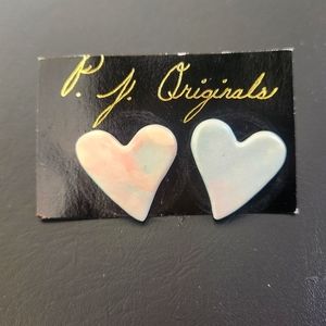 Vintage 80s Oversized Blue/Pink Heart Stud Earrings